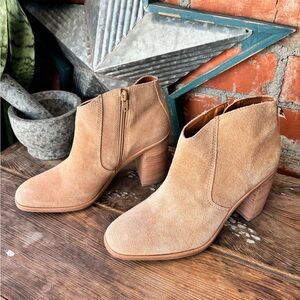 Lucky Brand Suede Leather Laidem Boot Tan Block Heel Western Bootie Women Sz 9